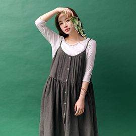[Natural Garden] MADE N Pintuck Half Open Linen Dress_High-quality material, luxurious mother-of-pearl button, pintuck & shirring_ Made in KOREA